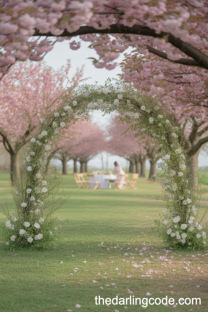 Cherry Blossom Floral Arch In A Spring Orchard