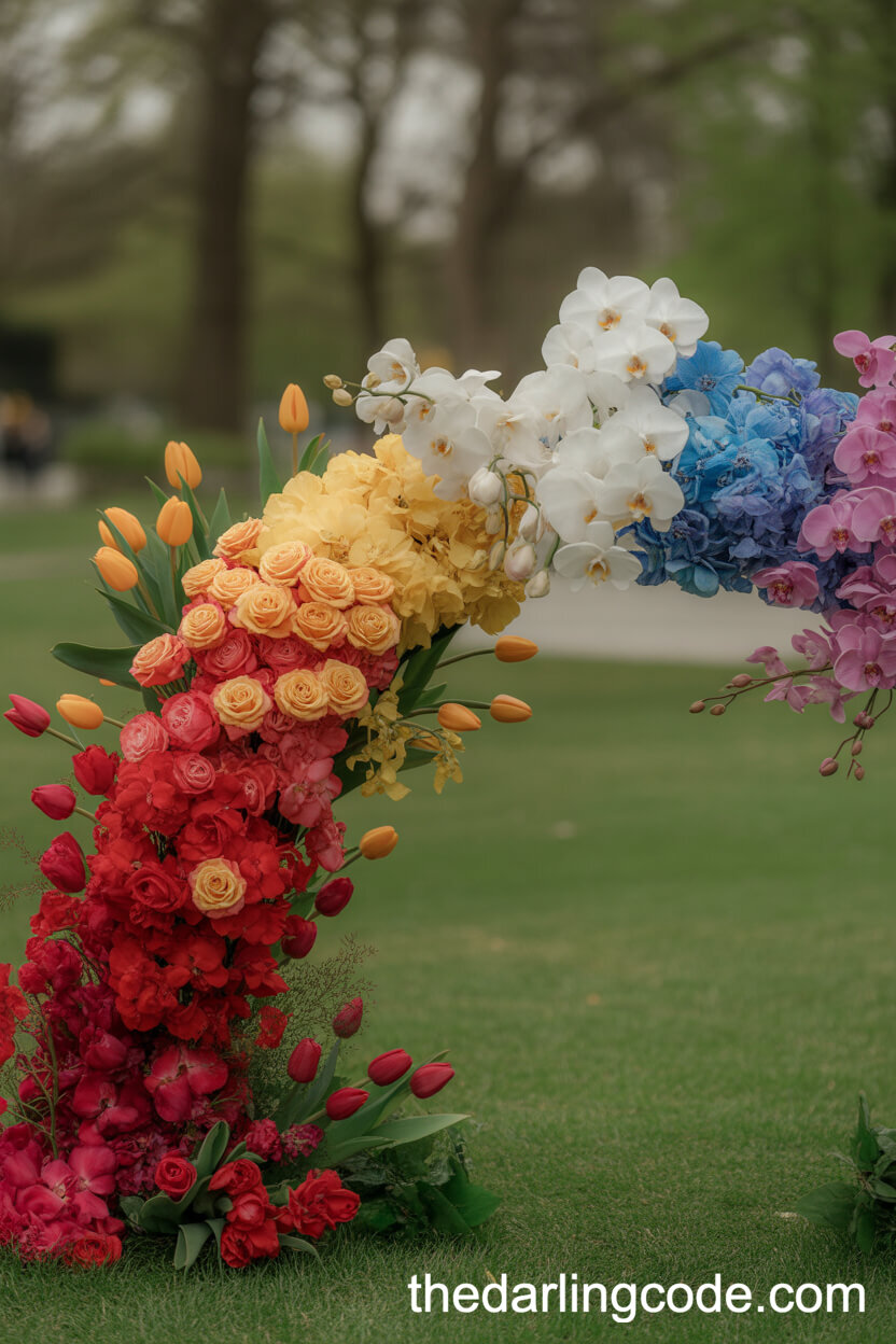 Rainbow Cascade Floral Arch In A Spring Park