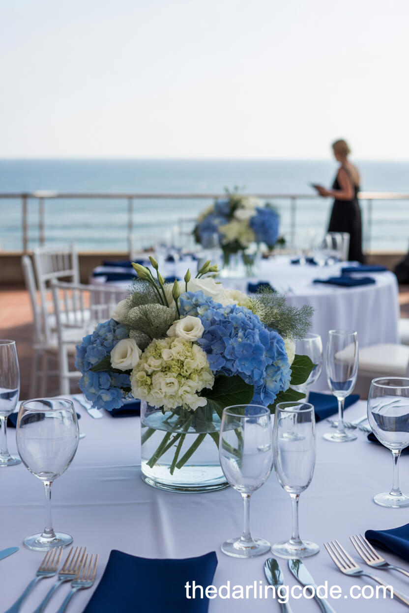 Seaside Blue Hydrangea And Lisianthus Centerpieces