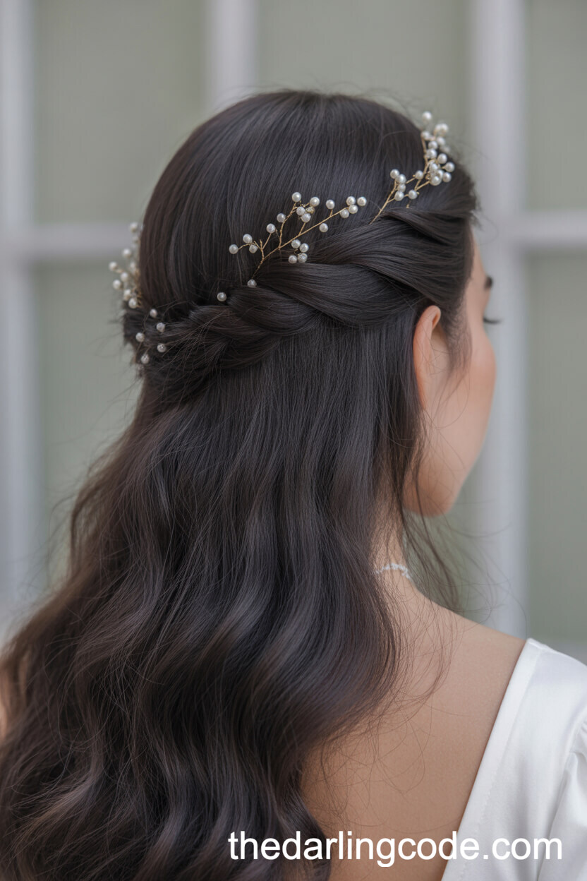 Half-Up Twisted Crown With Pearl Pins