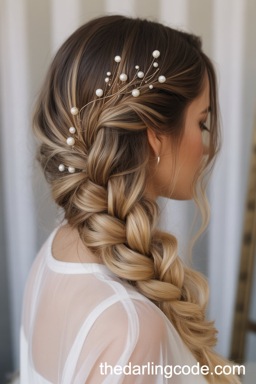 Waterfall Braid With Pearl Pins