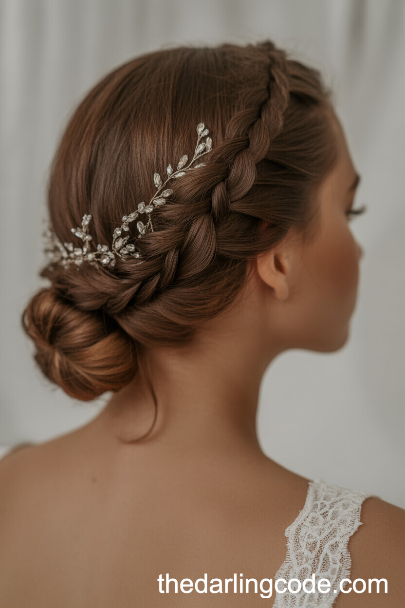 Side-Braided Low Bun With Crystals