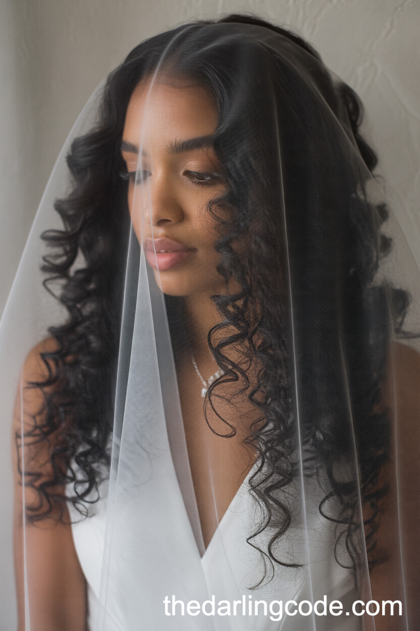 Voluminous Bridal Curls With Veil