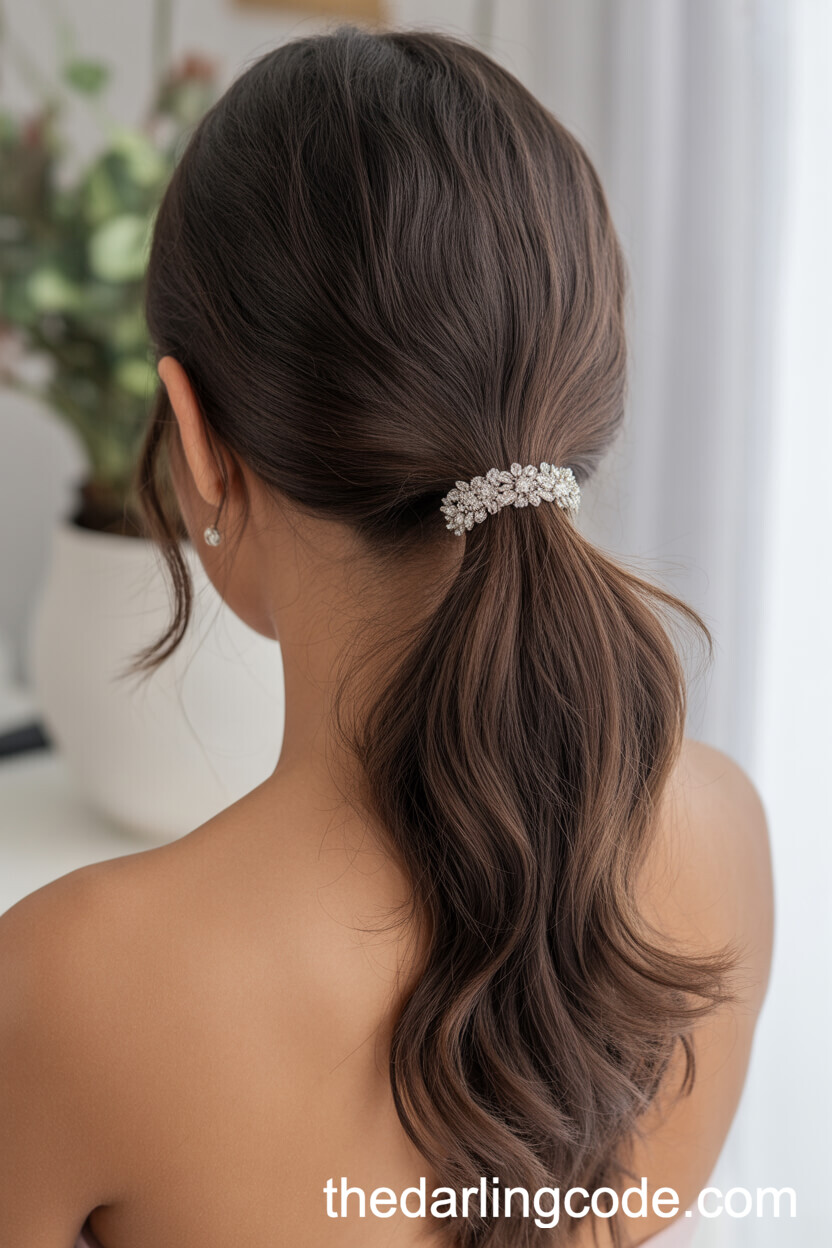 Sleek High Ponytail With Jeweled Tie