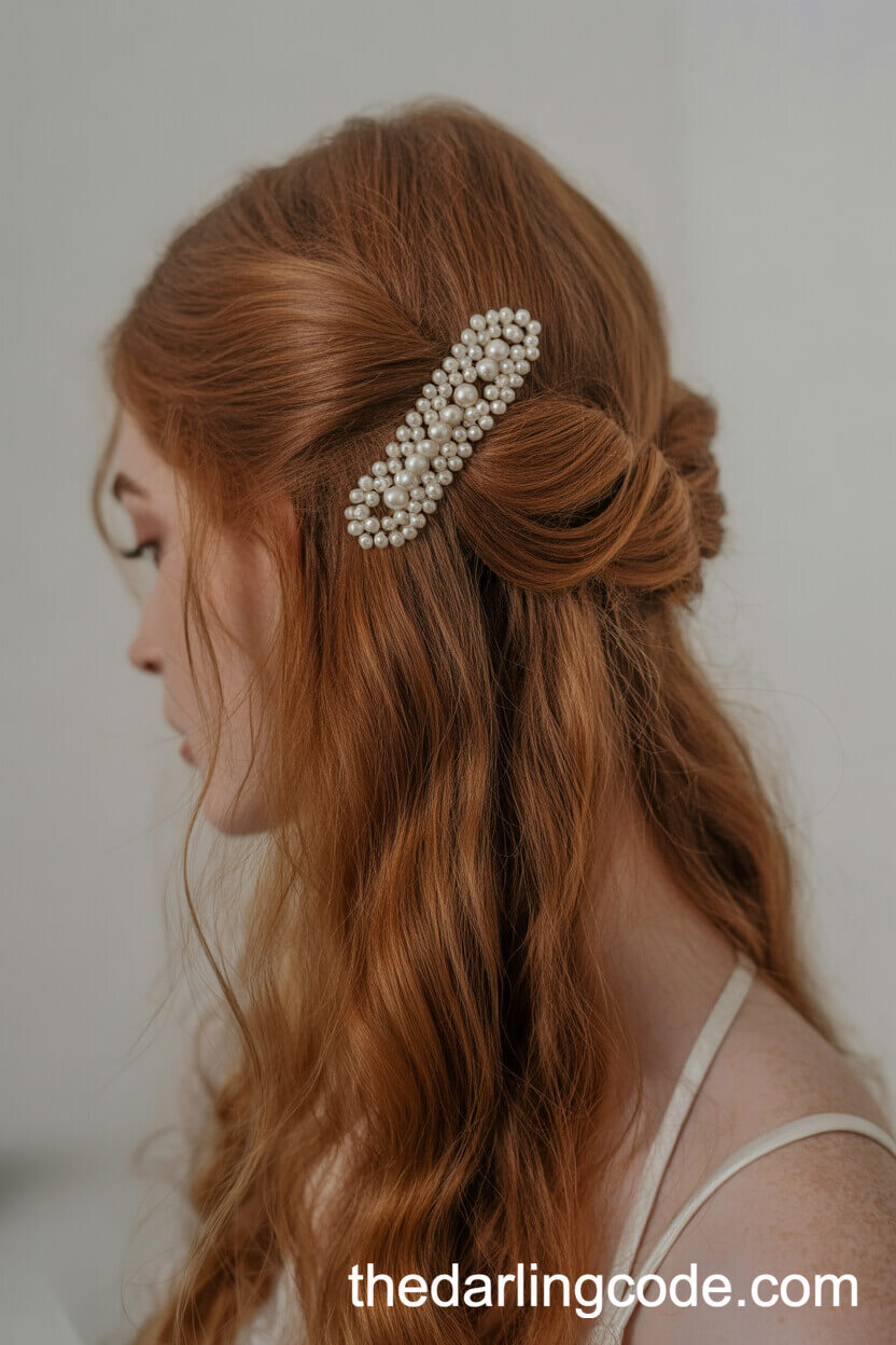 Half-Up With Bold Pearl Hair Clips