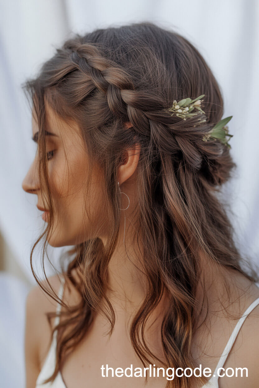 Boho Half-Up Braid With Floral Accents