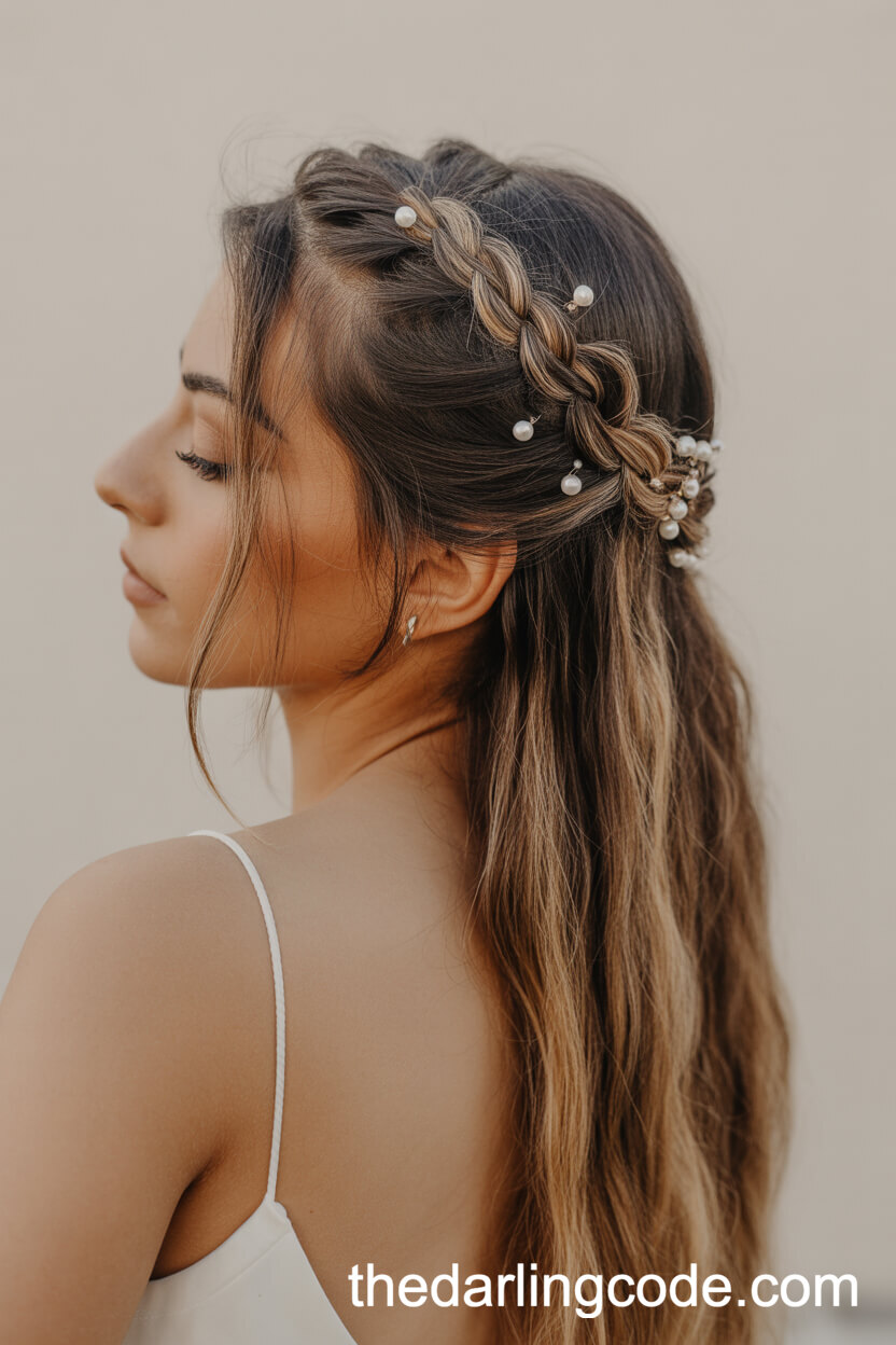 Trendy Half-Up Bubble Braid With Pearls