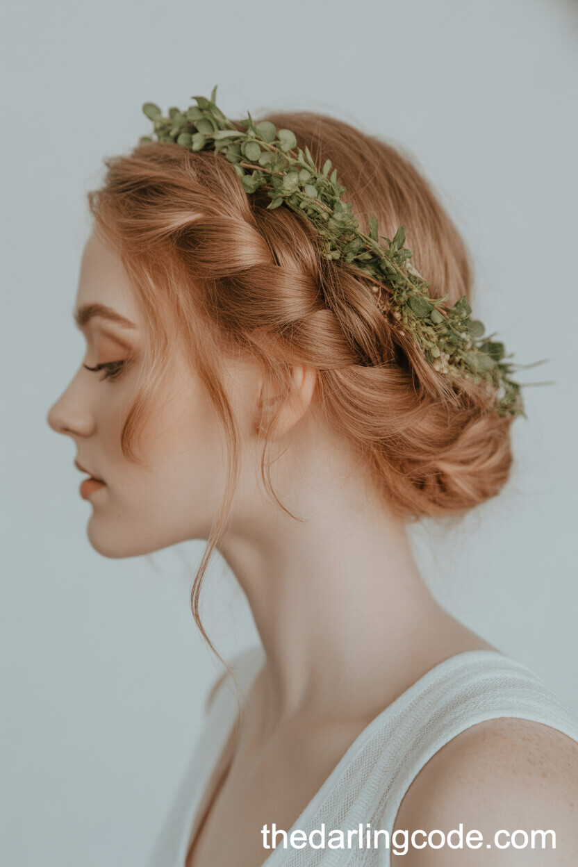 Twisted Boho Updo With Greenery