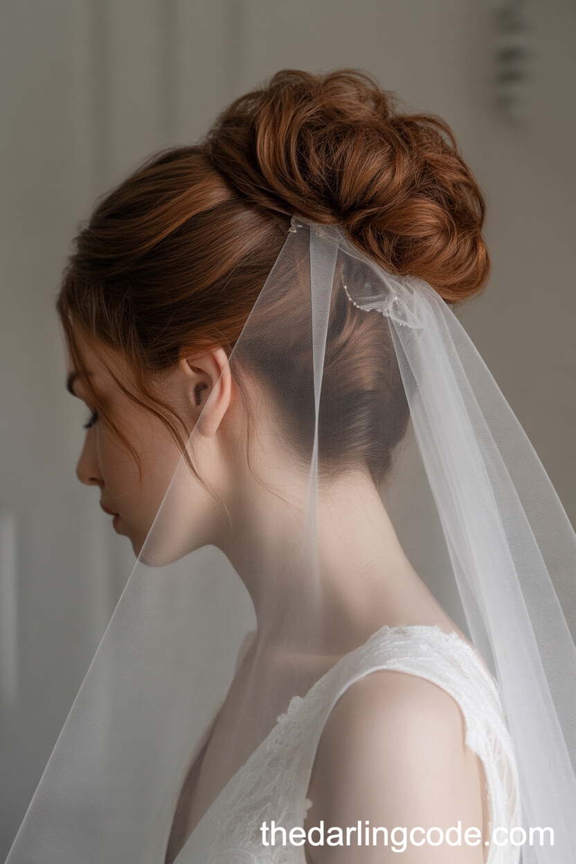 Voluminous Bun Updo With Veil