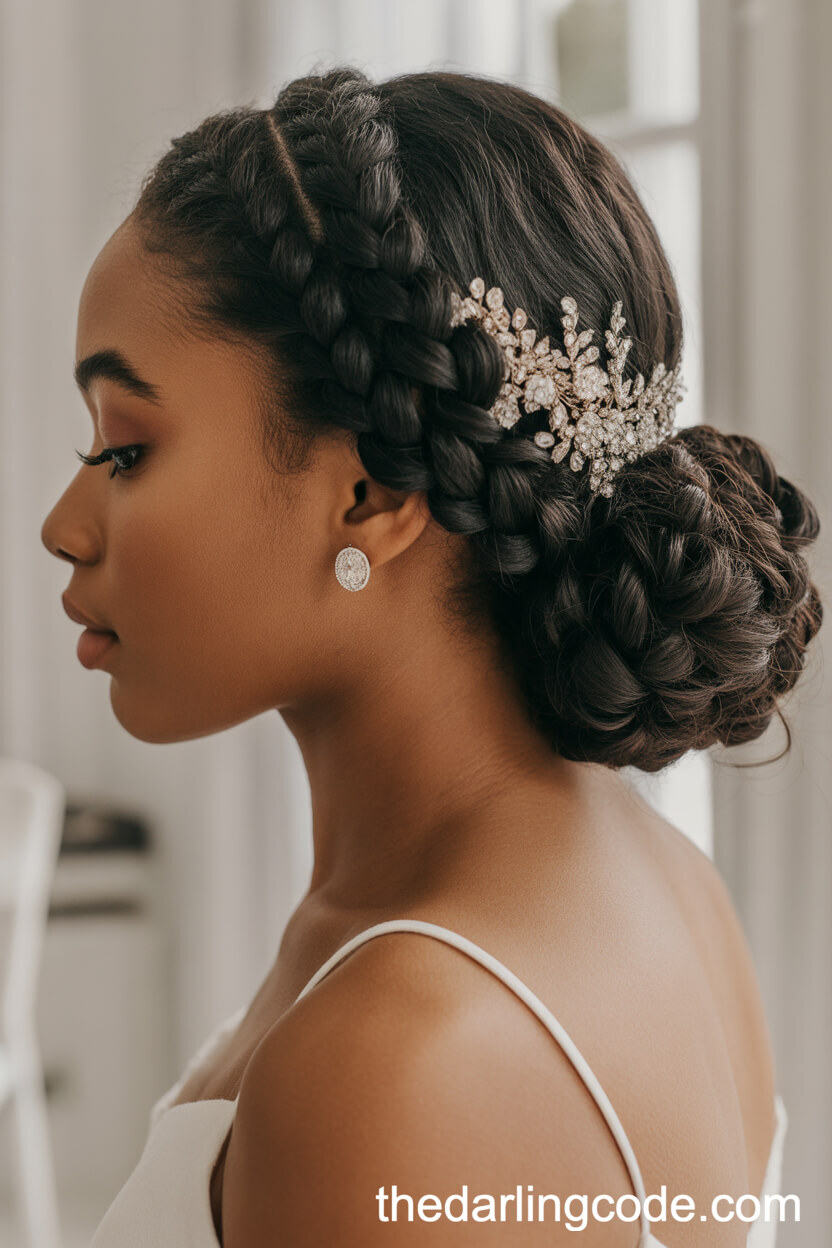 Braided Low Ponytail Updo With Hair Jewelry