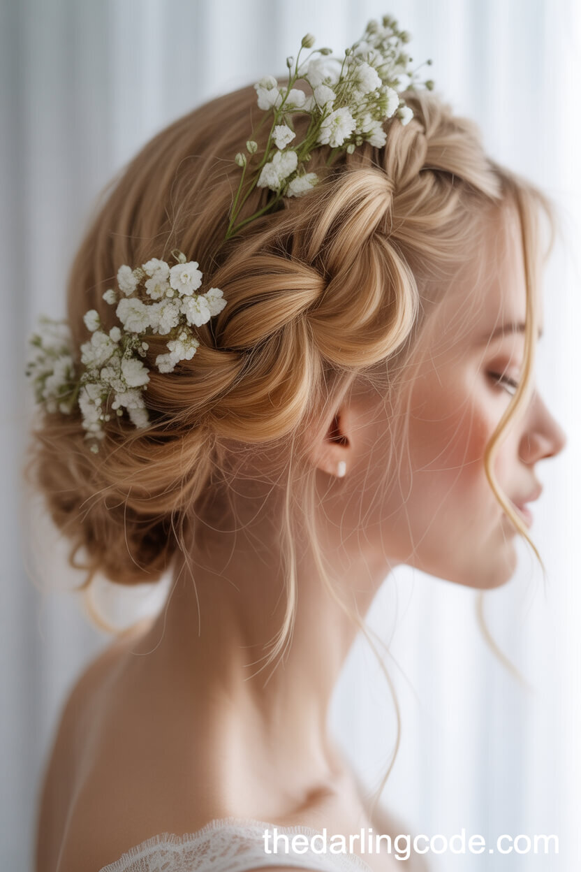 Whimsical Braided Updo With Baby’s Breath
