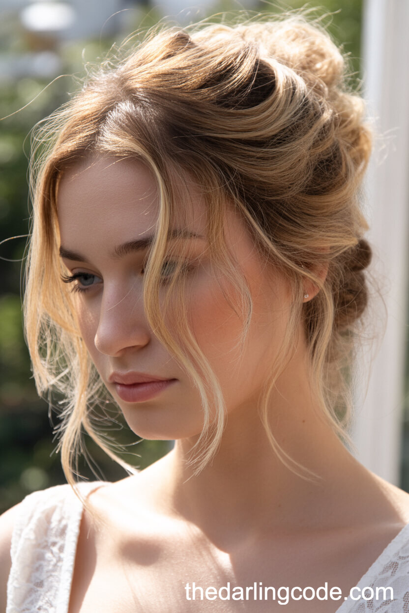 Loose Messy Bun Updo With Wispy Strands