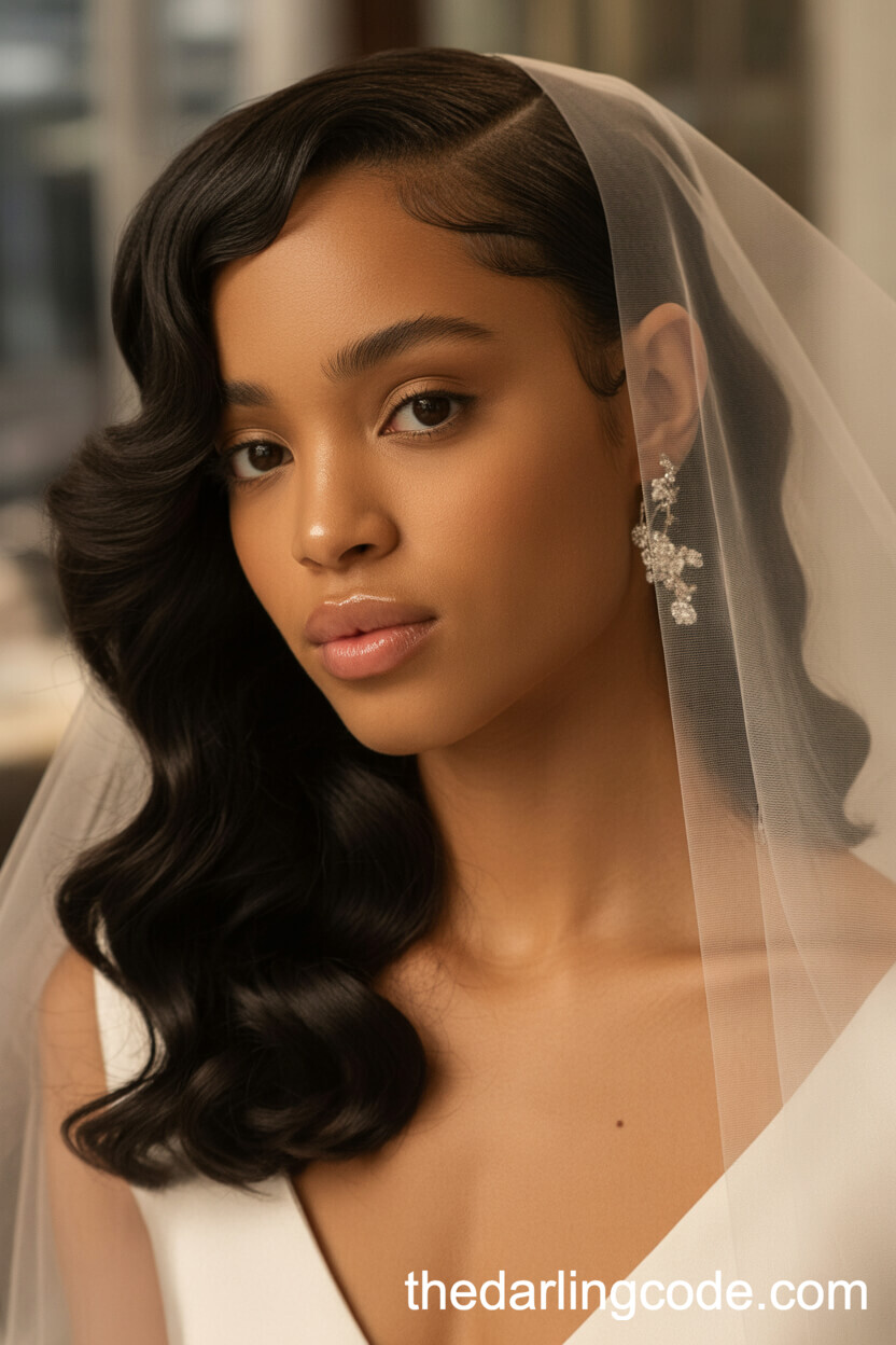 Glossy Side-Swept Hollywood Waves