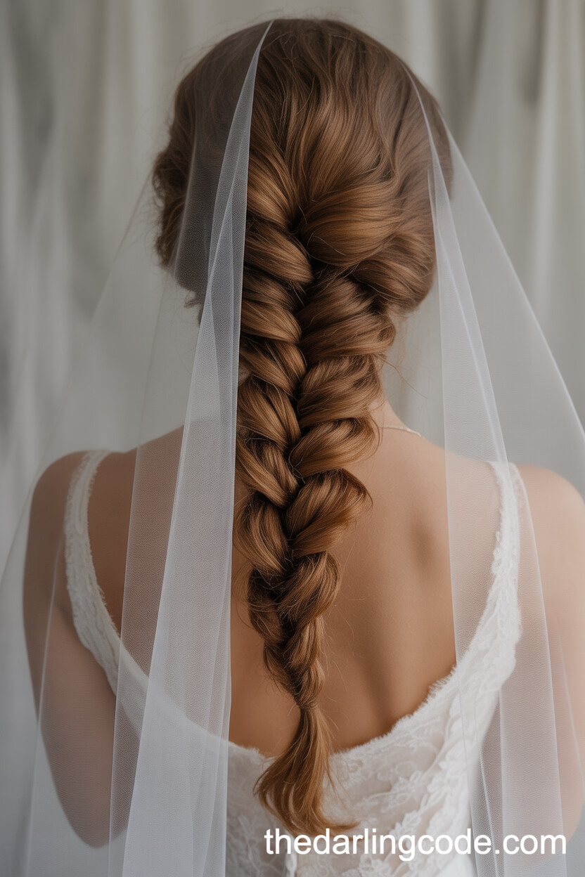 Thick Fishtail Braid With Veil