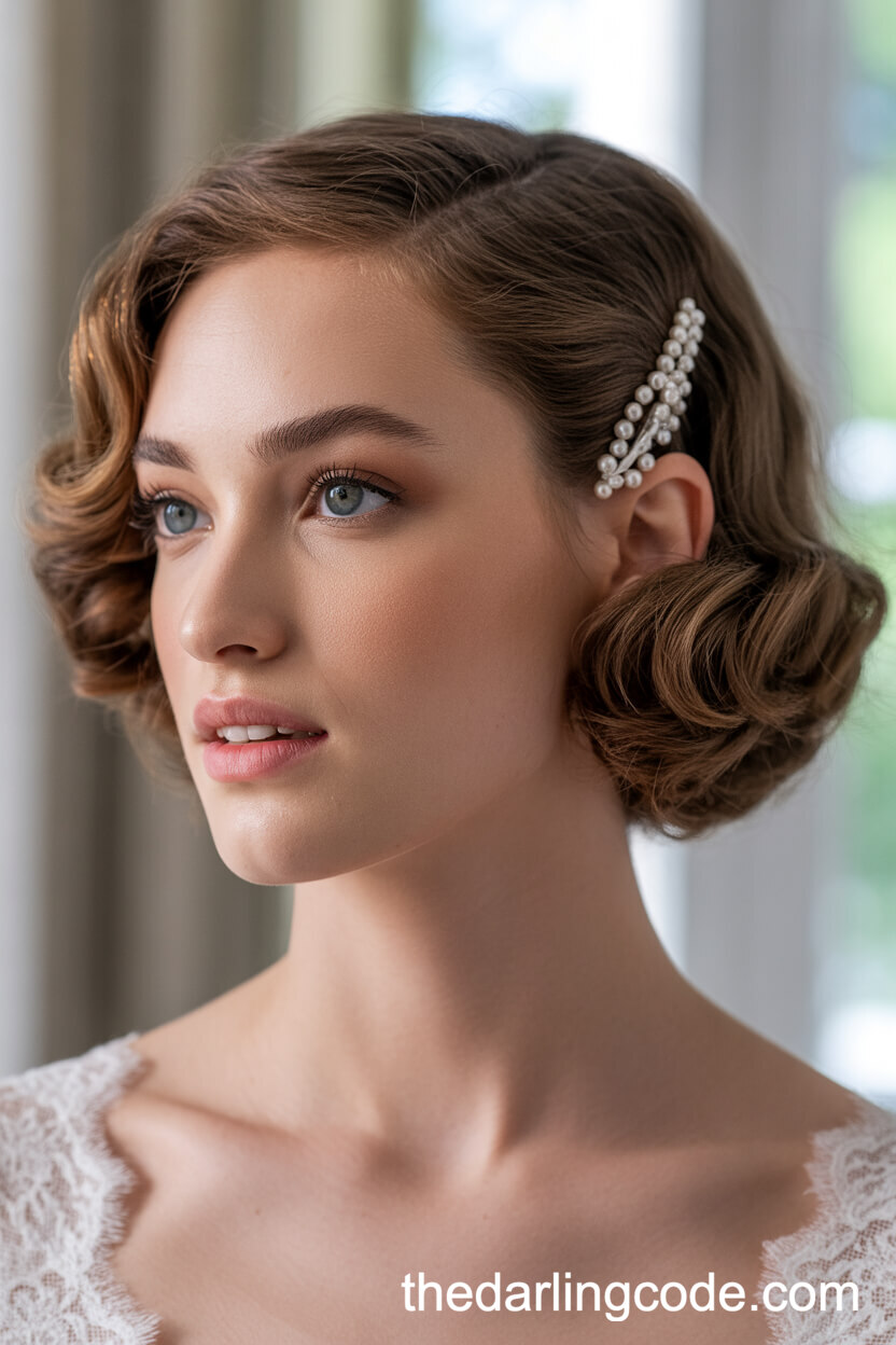 Vintage-Inspired Soft Waves With Pearl Hairpin