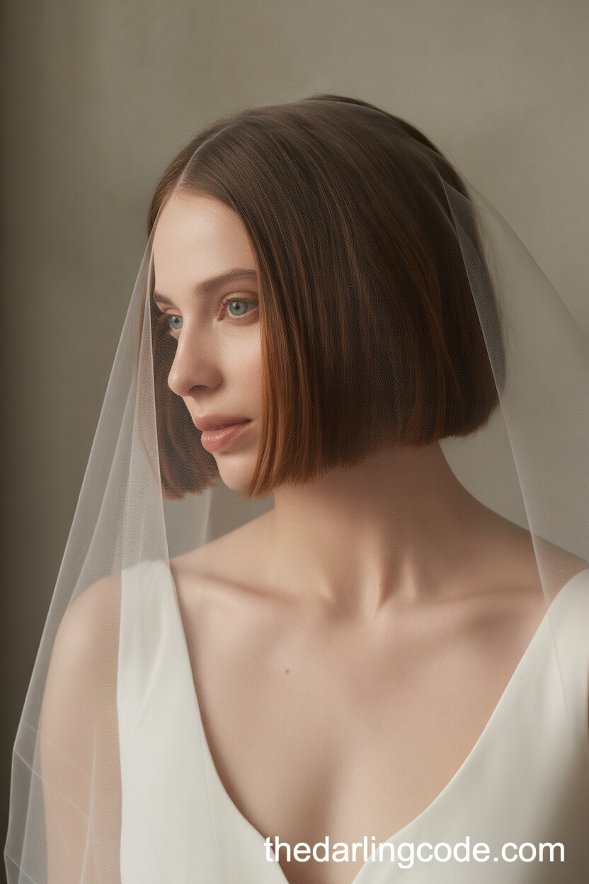 Classic French Bob With Simple Bridal Veil