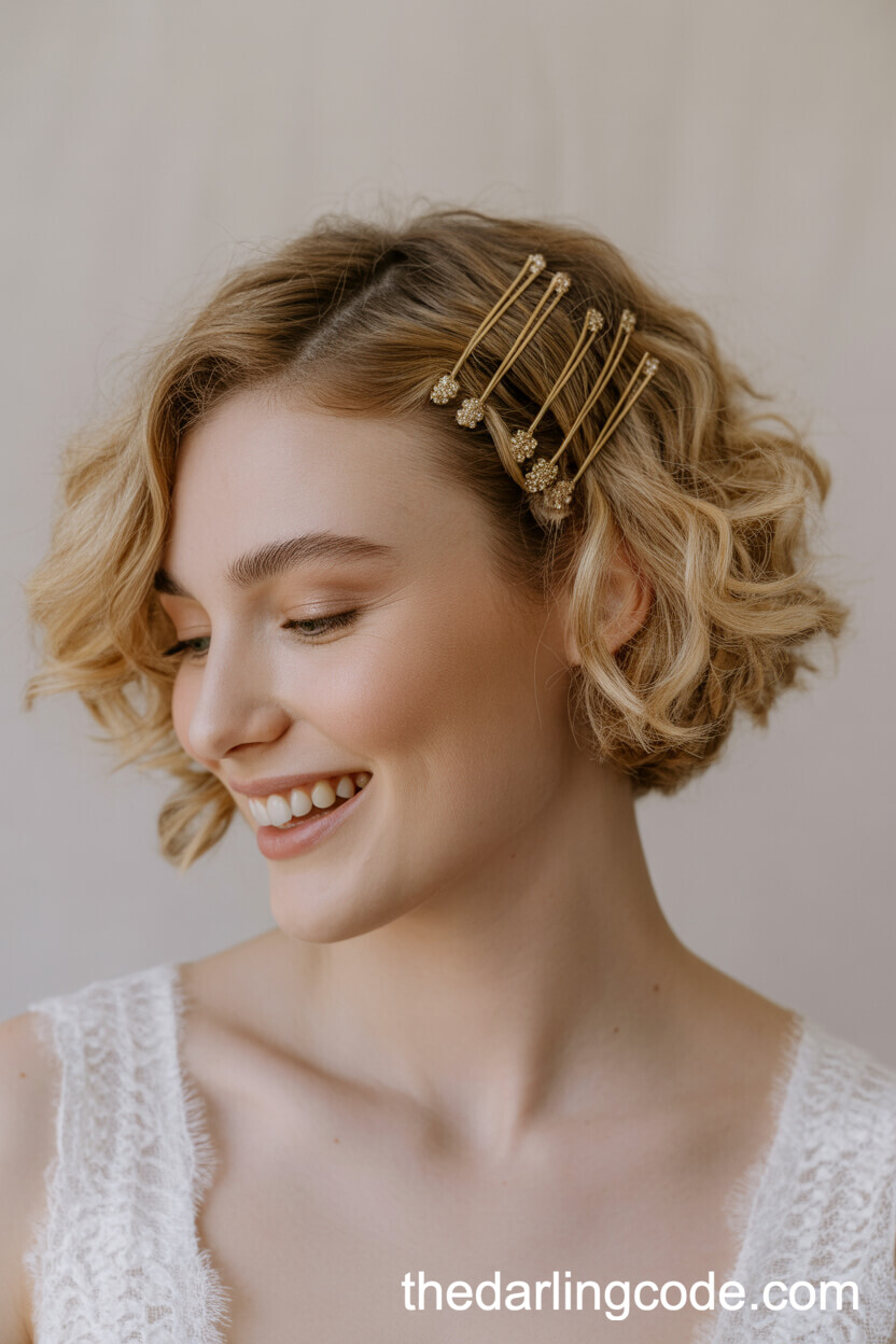 Short Natural Curls With Gold Bobby Pins