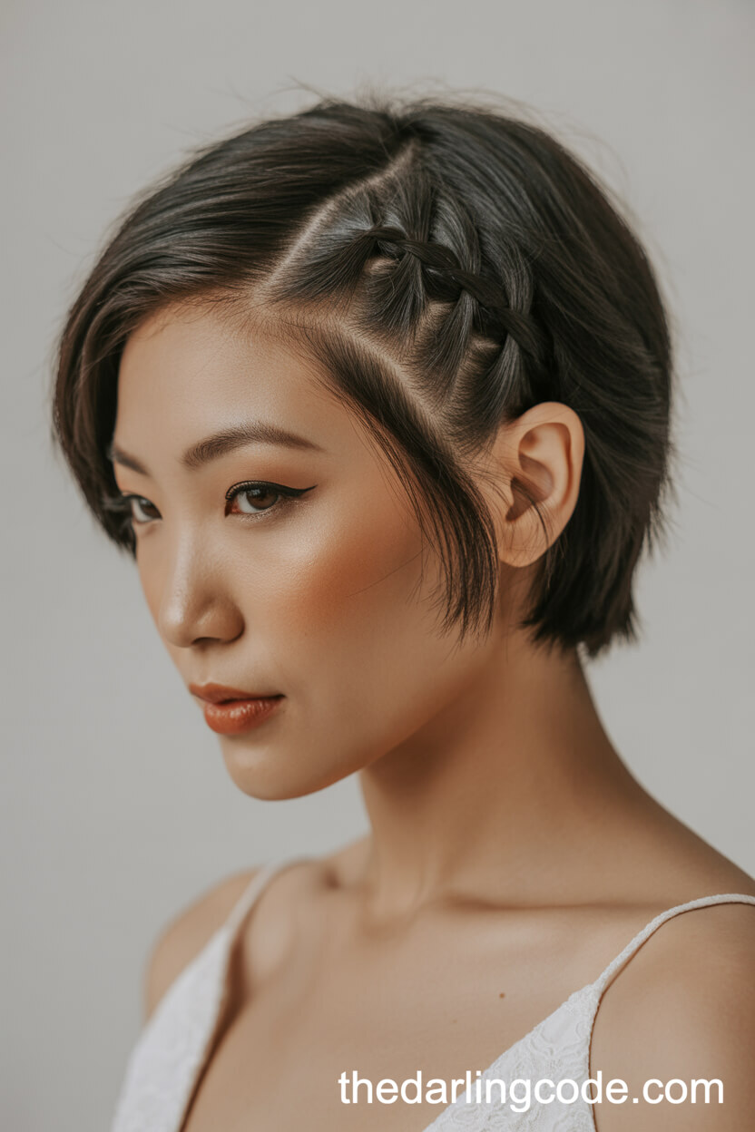 Short Black Hair With Side Braid And Pin