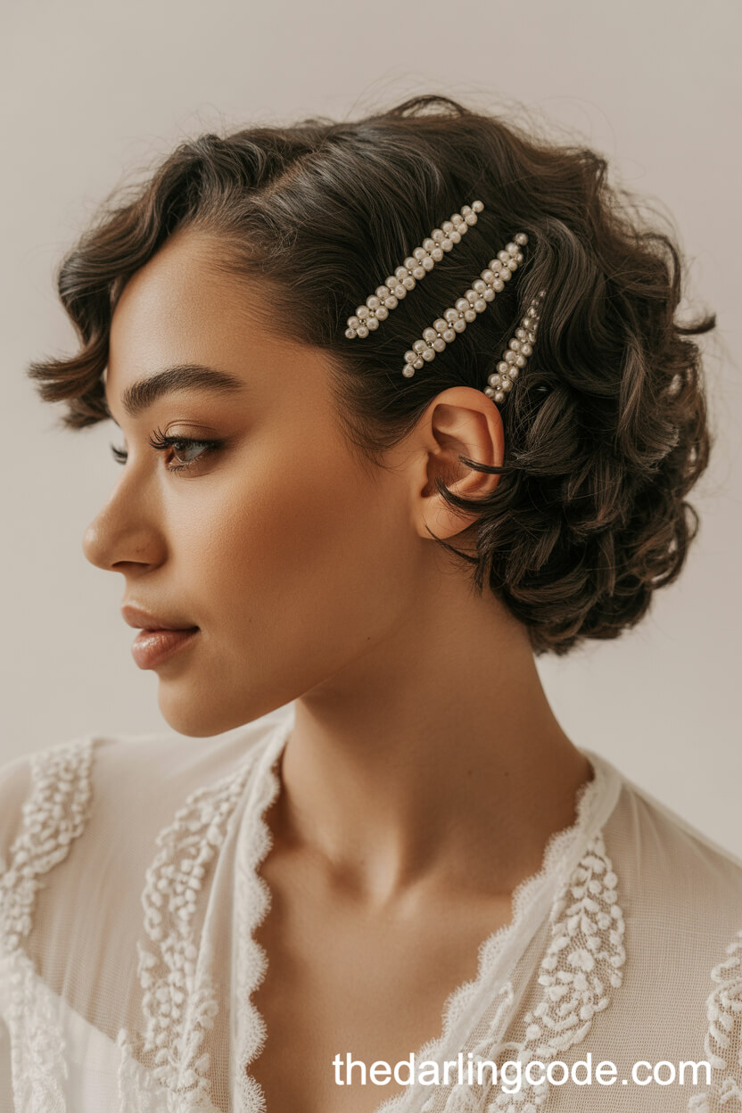Natural Curls Pinned Back With Pearl Barrettes