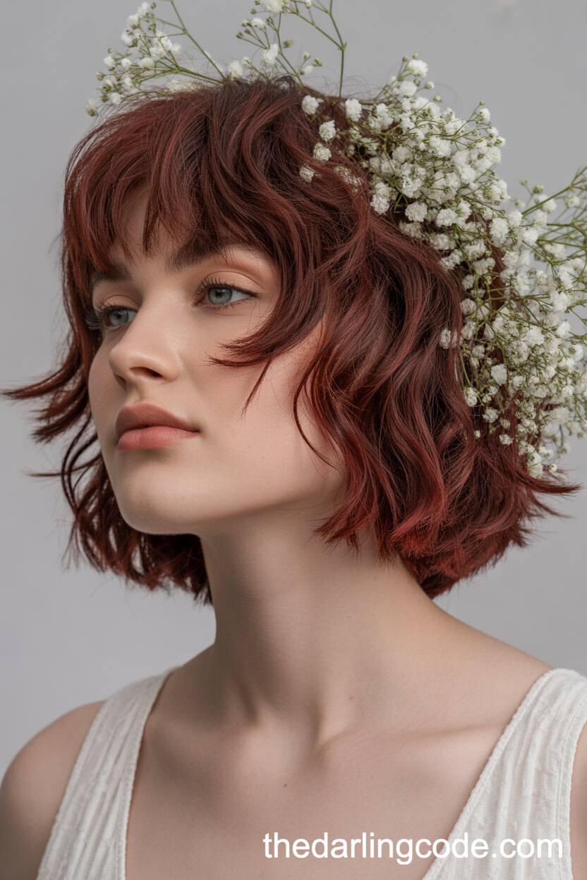 Layered Red Shag Cut With Baby’s Breath Flowers