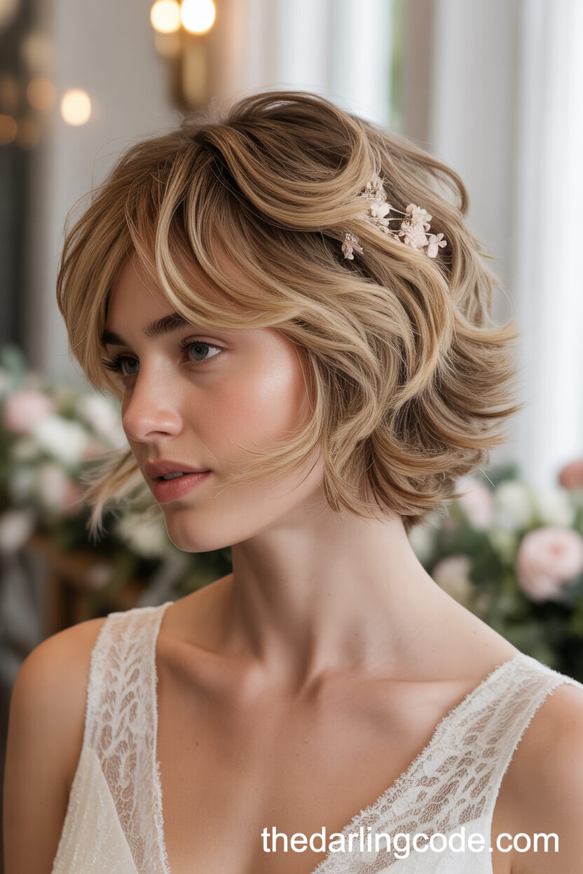 Tousled Messy Updo With Floral Pins