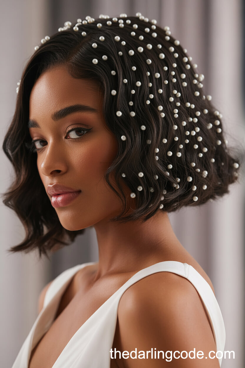 Chin-Length Bob With Scattered Pearl Pins