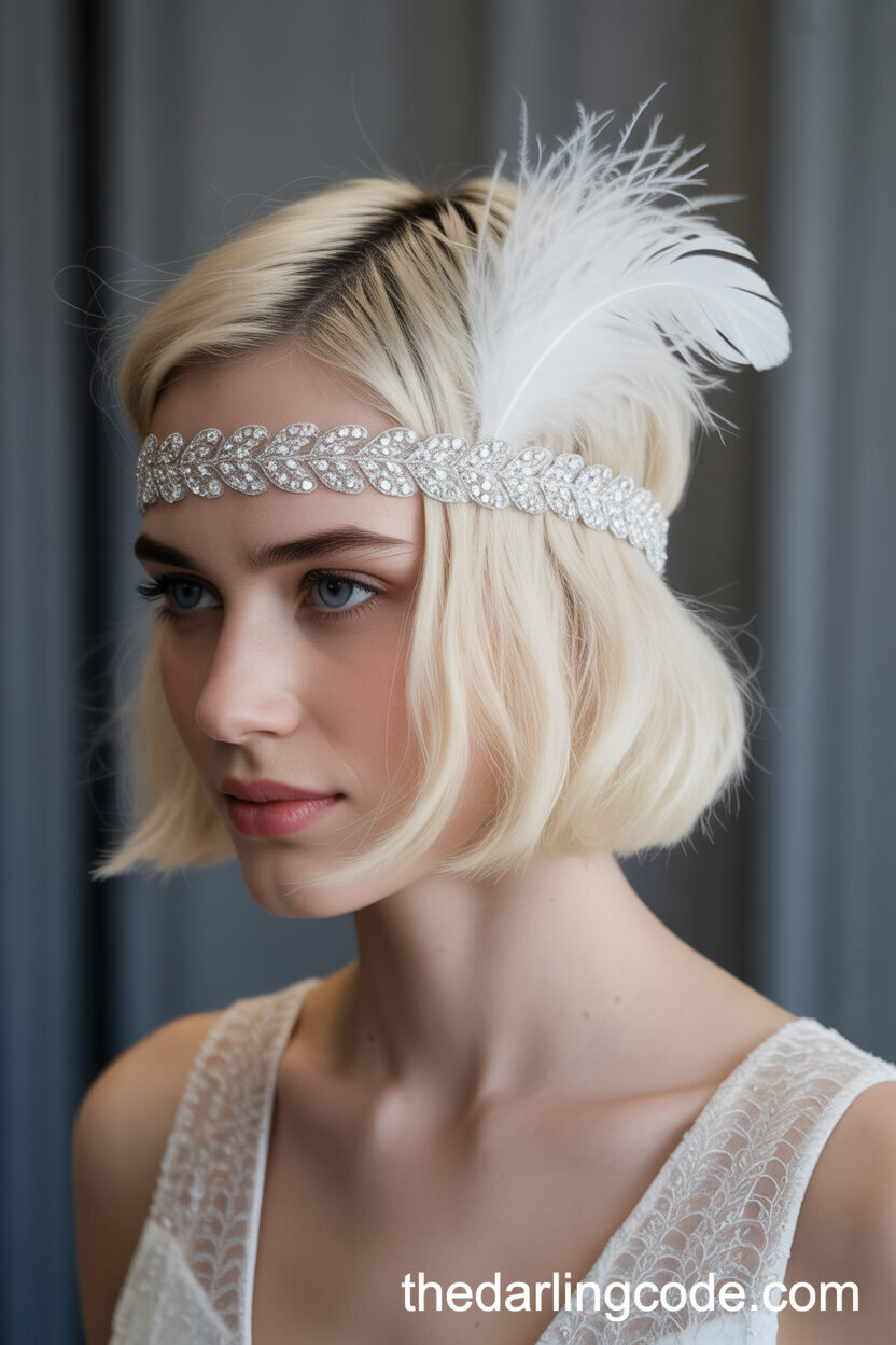 Platinum Blonde Bob With Feathered Headband