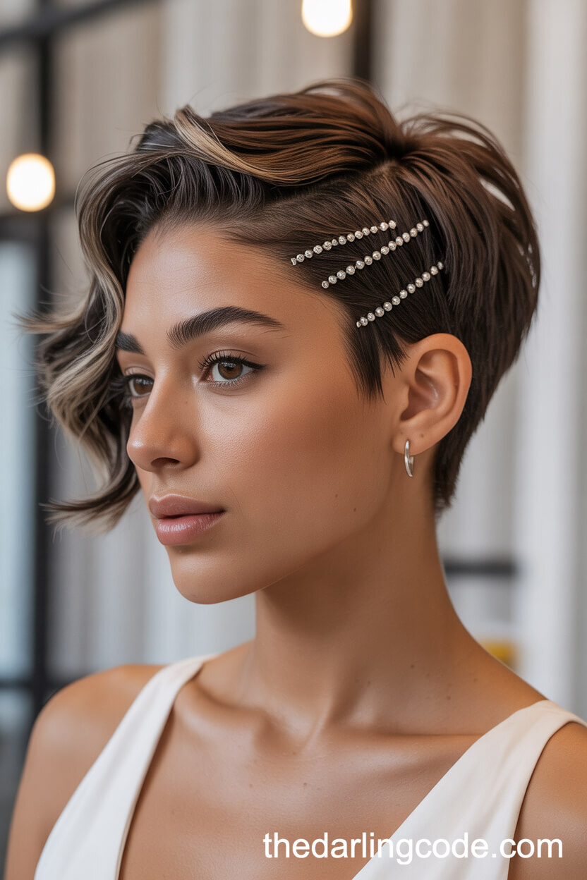 Modern Faux Hawk Pixie With Silver Bead Pins