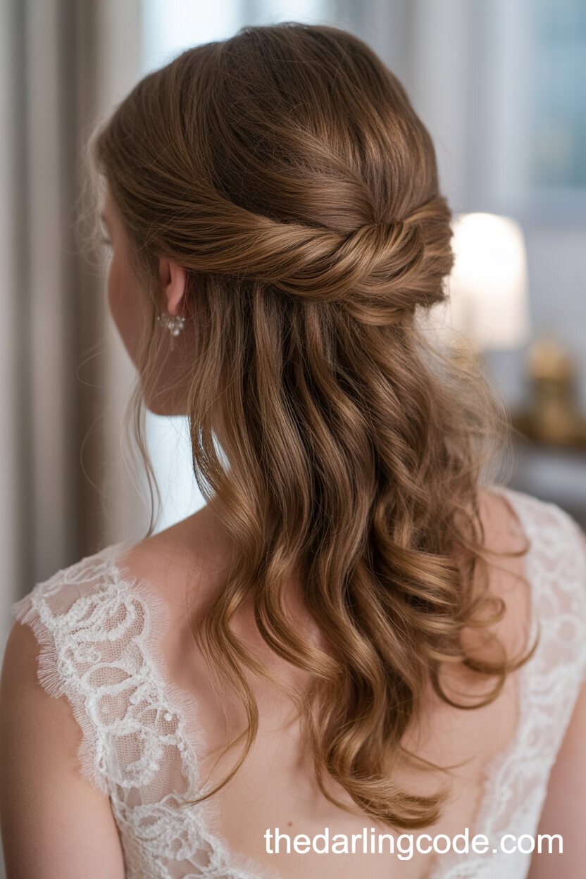 Classic Twisted Half Up Half Down Wedding Hairstyle