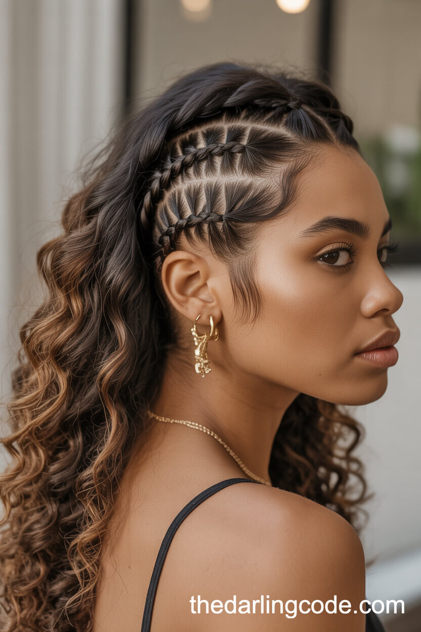 Waterfall Braid Half Up With Natural Curls