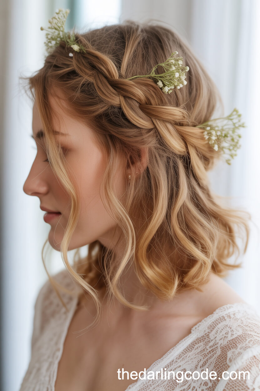 Boho Half Up Crown Braid With Loose Waves