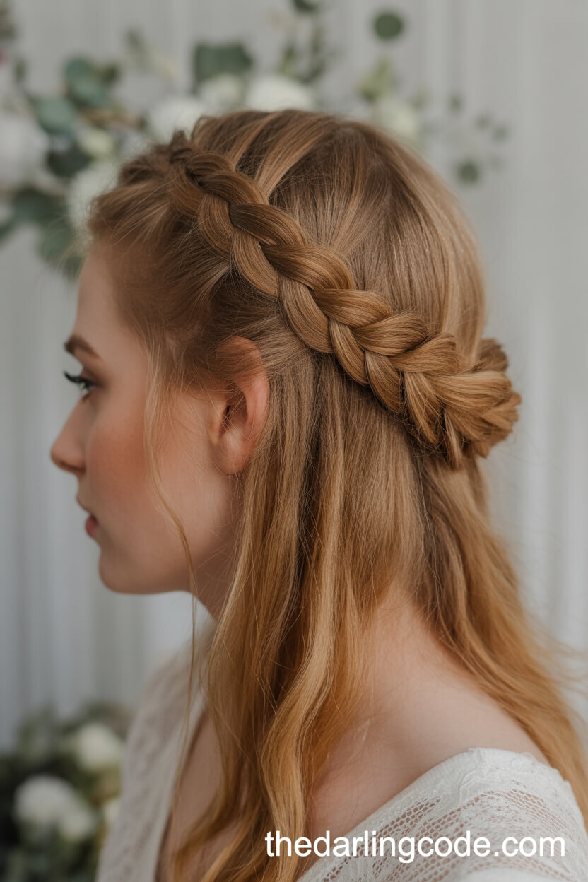 Half Up Dutch Braid Styled Into Rosettes