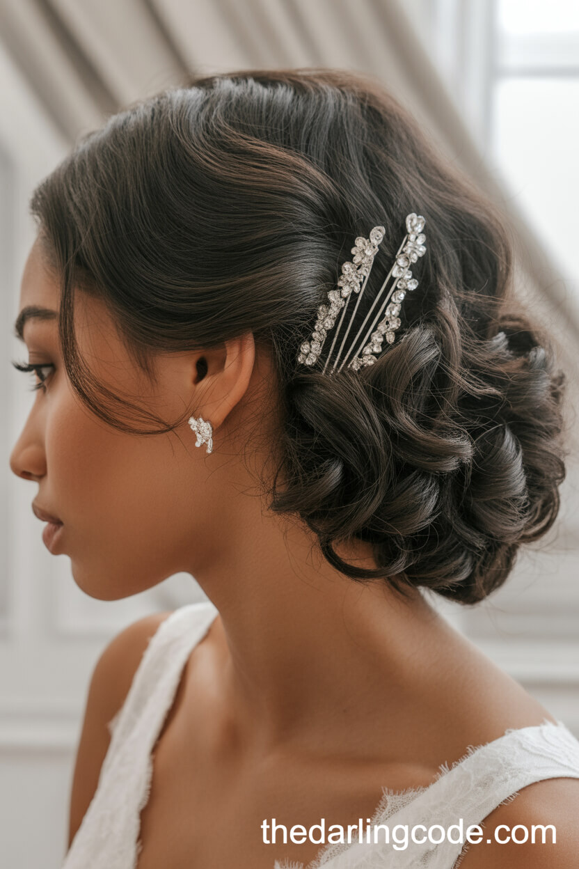 Half Up Bouffant With Crystal Hair Pins