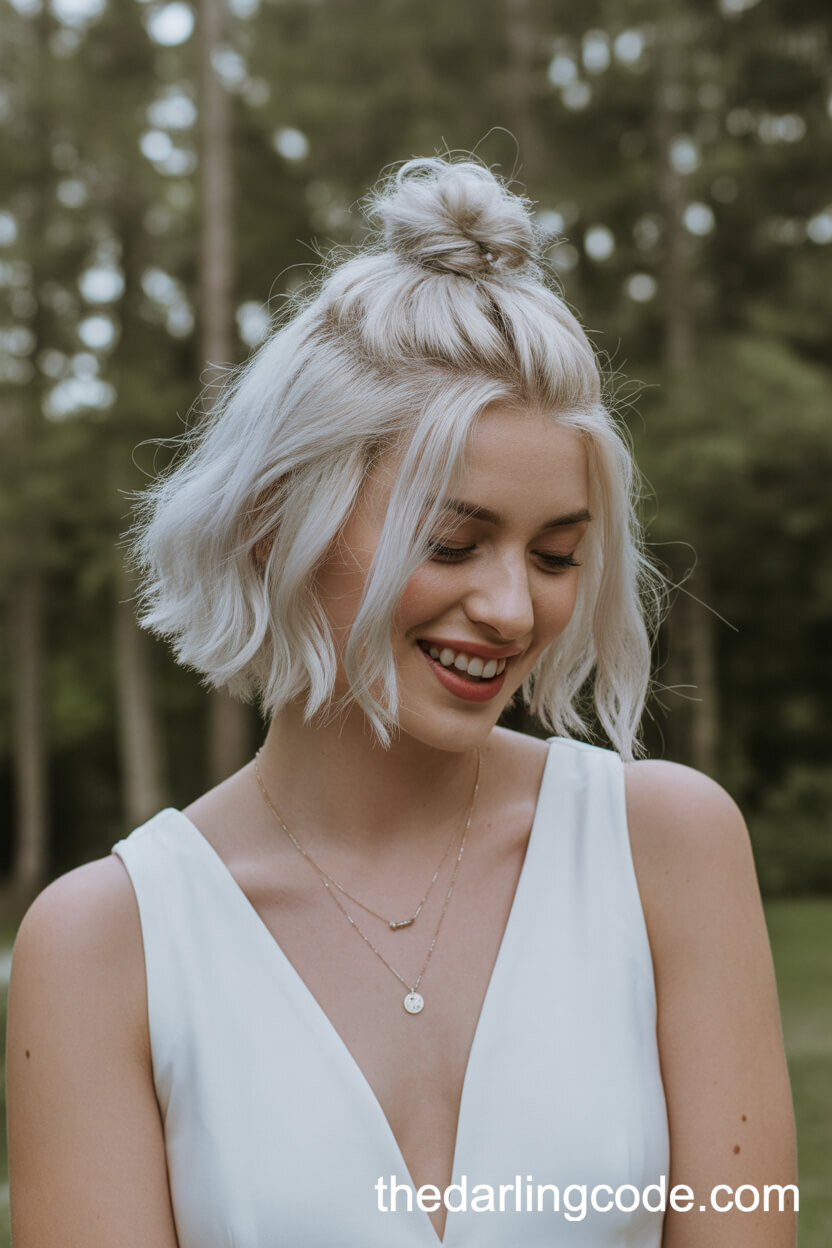 Short Platinum Blonde Half Up Top Knot