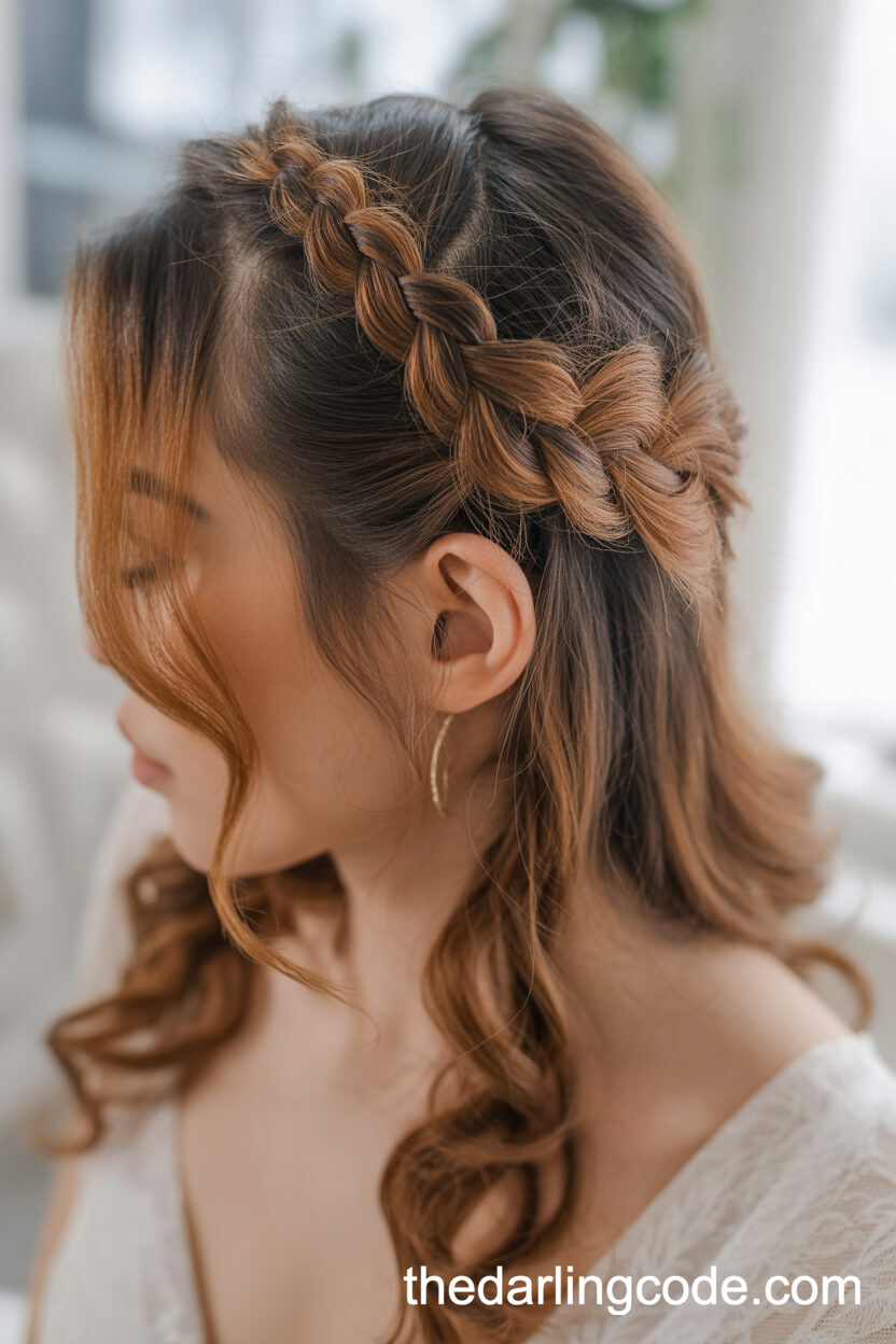 Rope Braid Half Up Hairstyle With Loose Curls