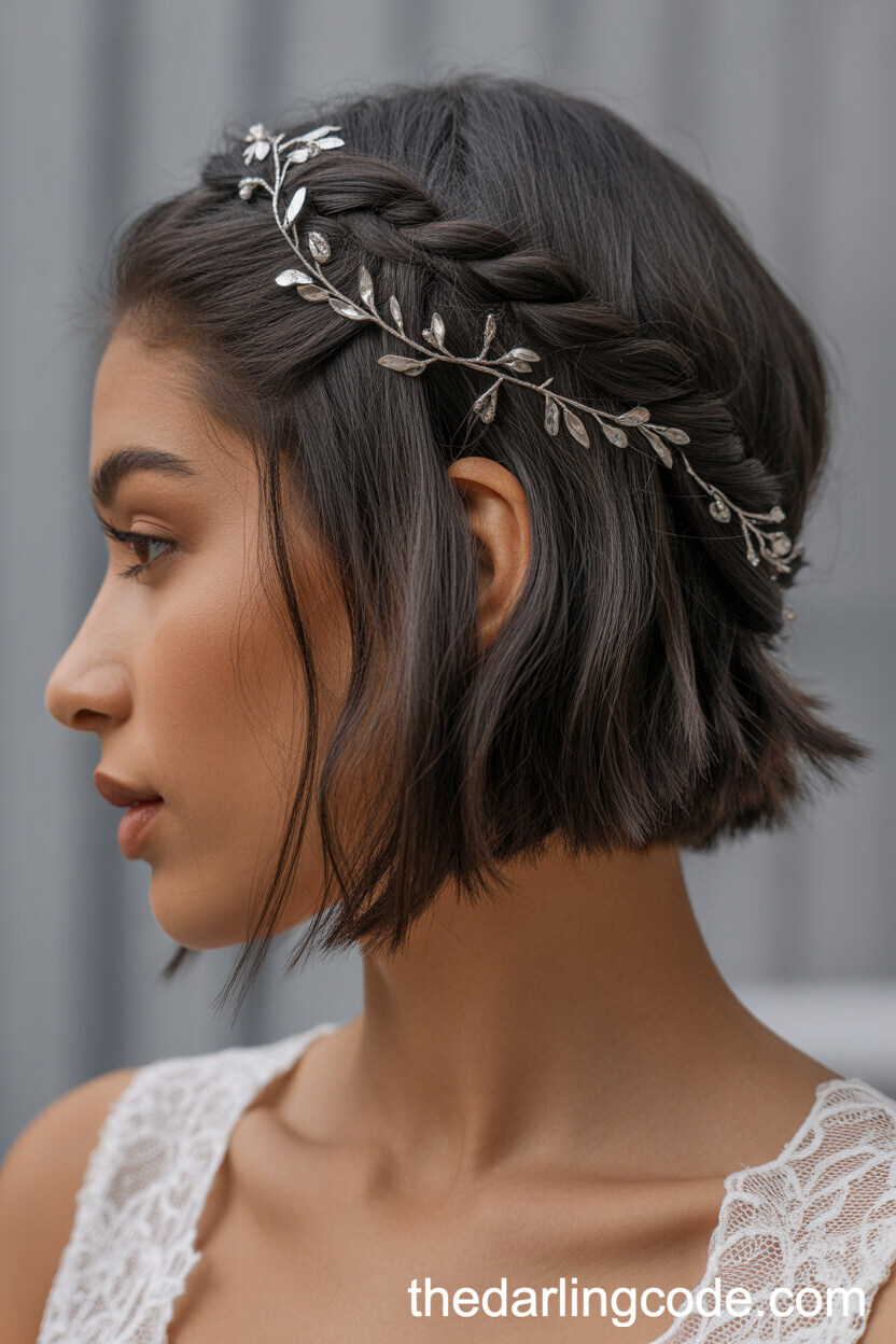 Braided Half Up Half Down With Silver Vine Hairpiece