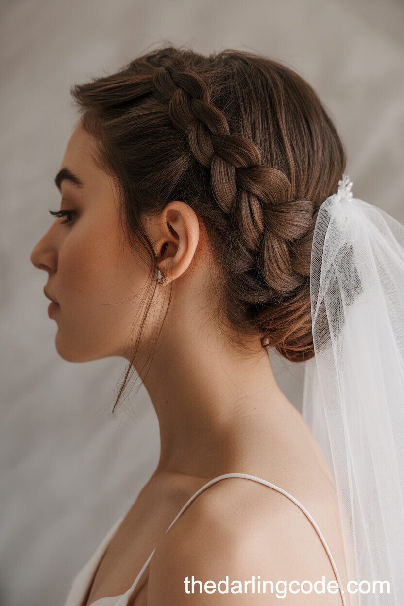 Half Up Braid And Twist With Simple Veil