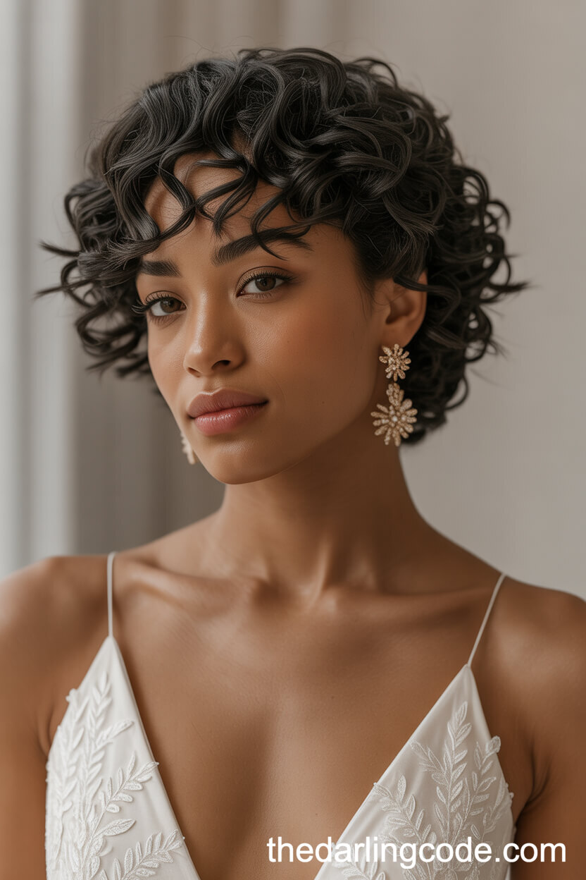 Elegant Natural Curls Half Up Half Down With Gold Details