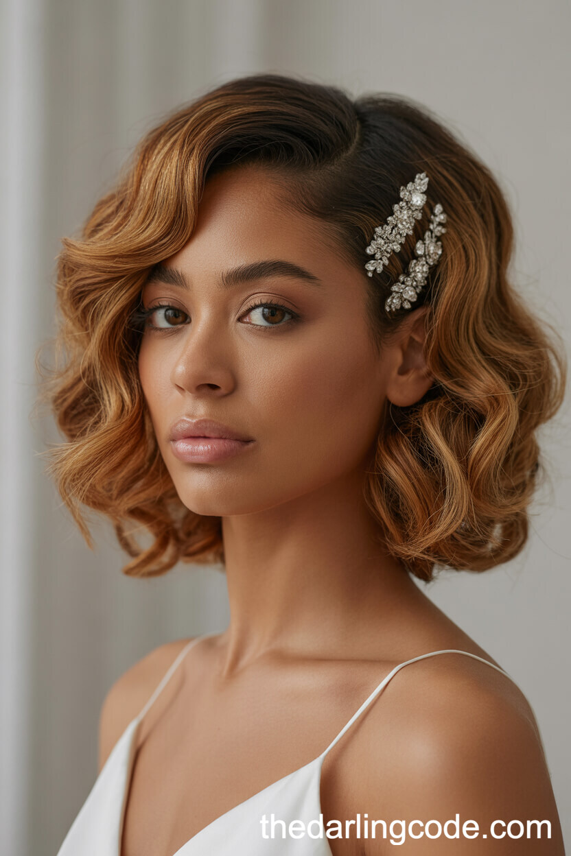 Barrel Curls Half Up Half Down With Jewel Pins