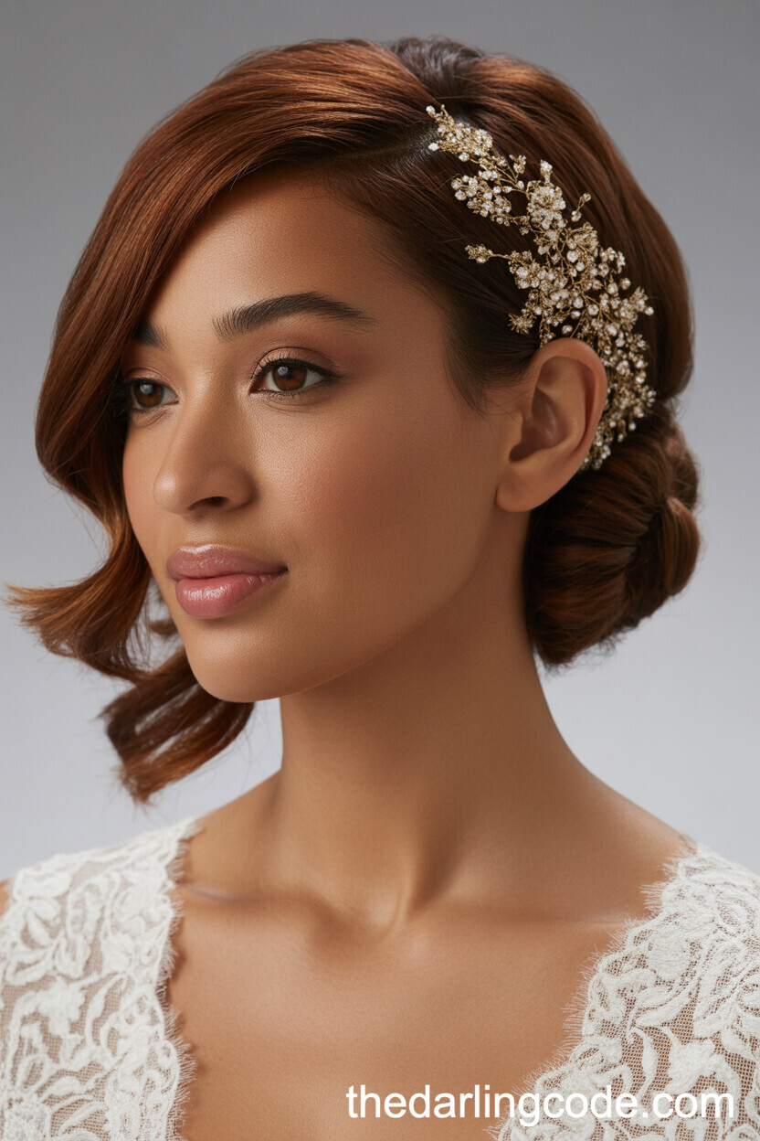 Side-Swept Half Up Half Down With Golden Accessories