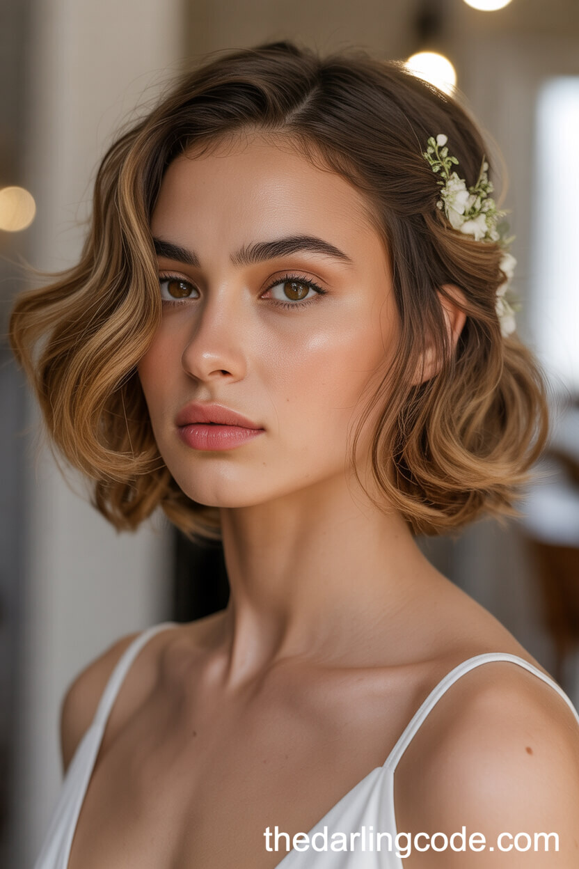 Soft Wavy Half Up Half Down With Floral Accents