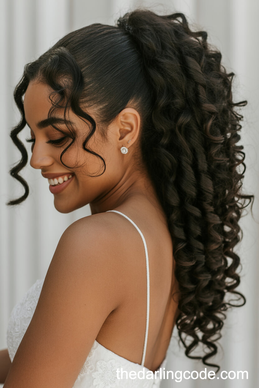 Voluminous High Ponytail With Cascading Curls