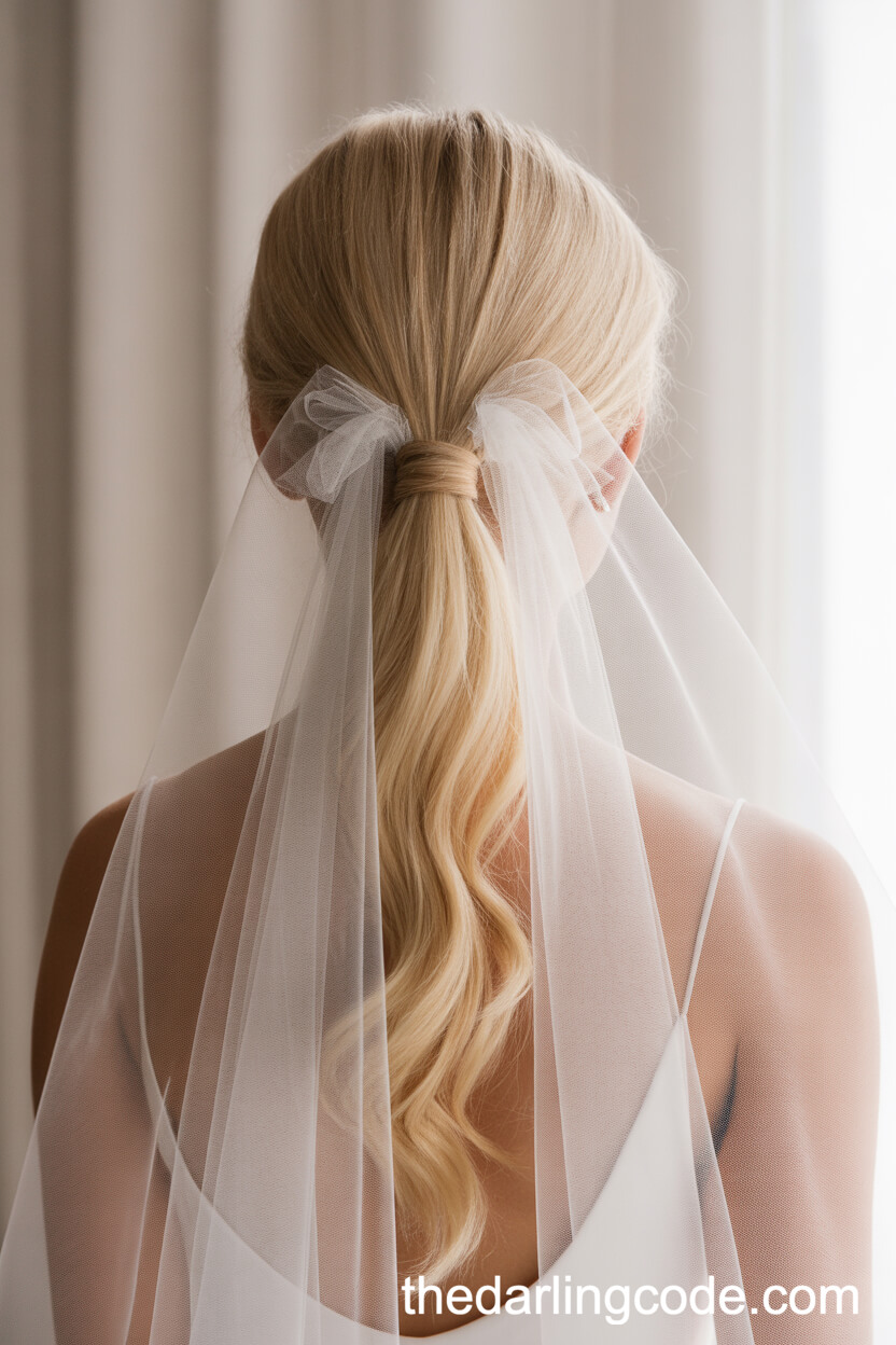 Smooth Low Ponytail With Bridal Veil