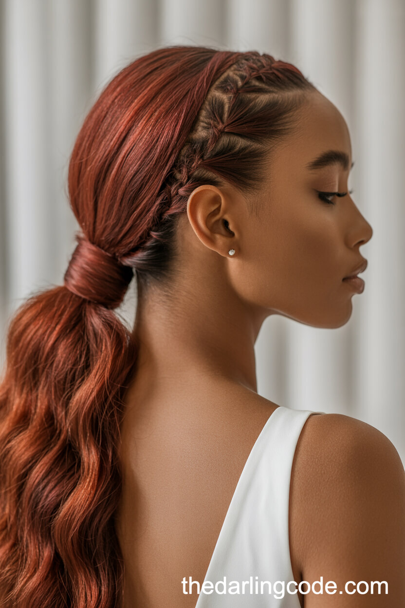 Auburn Ponytail With Braided Base
