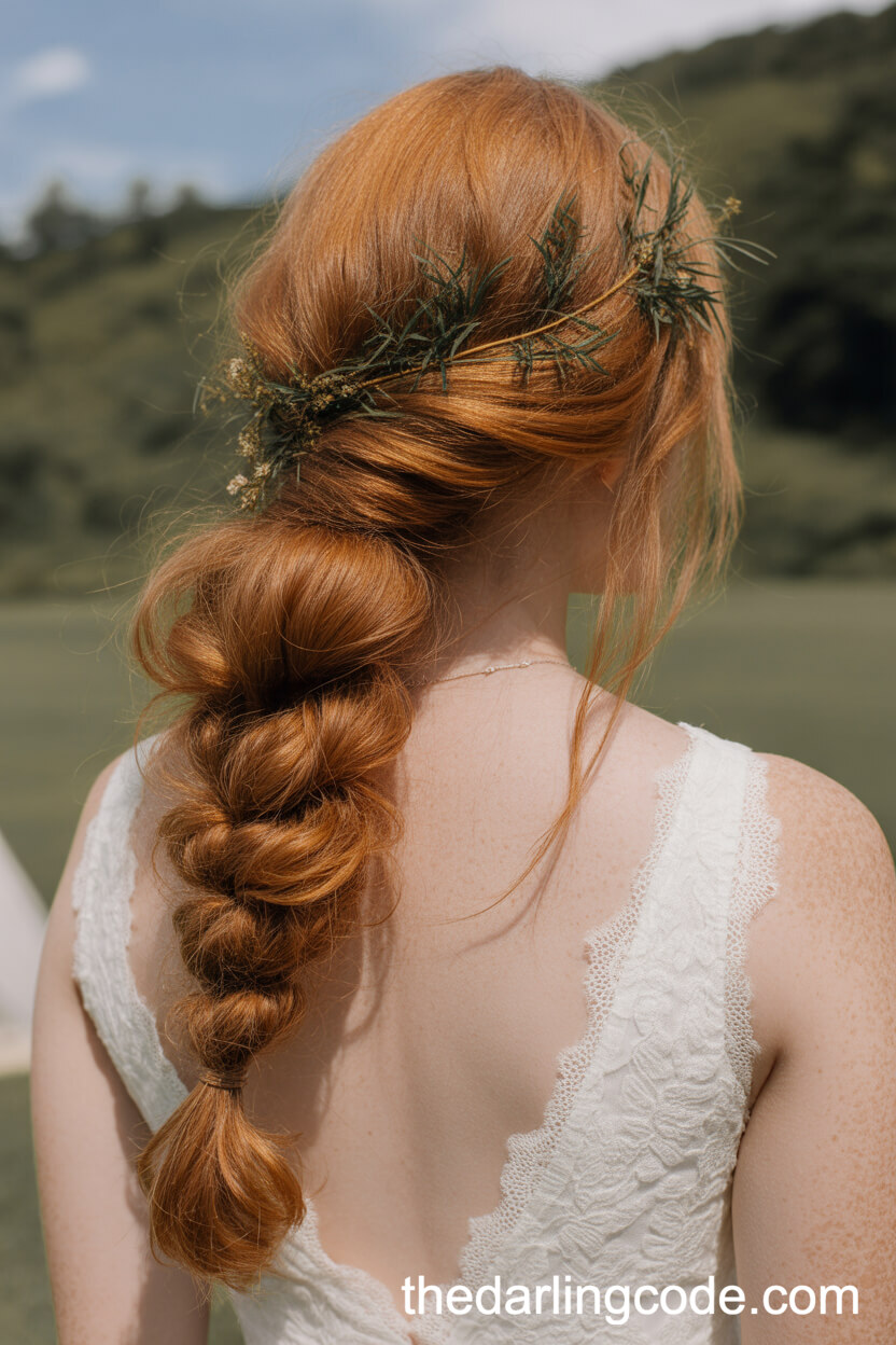 Messy Boho Ponytail With Golden Hair Vine