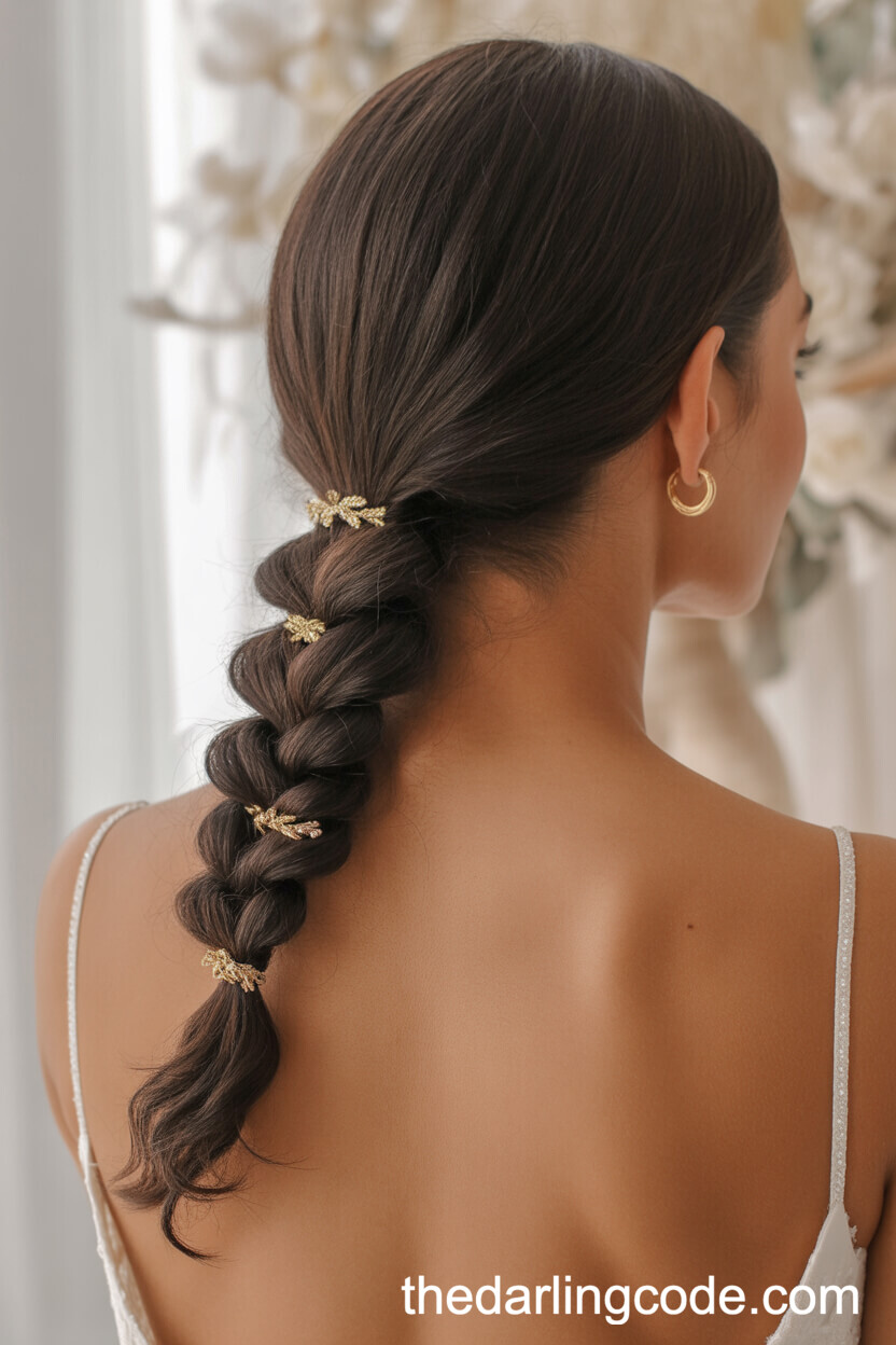 Low Fishtail Ponytail With Gold Accessories