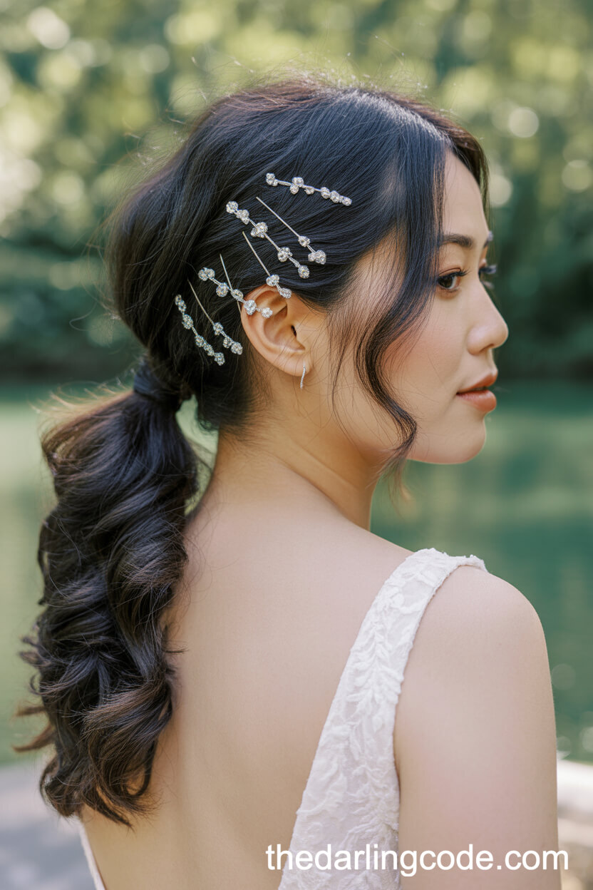 Textured Ponytail With Sparkling Hair Pins