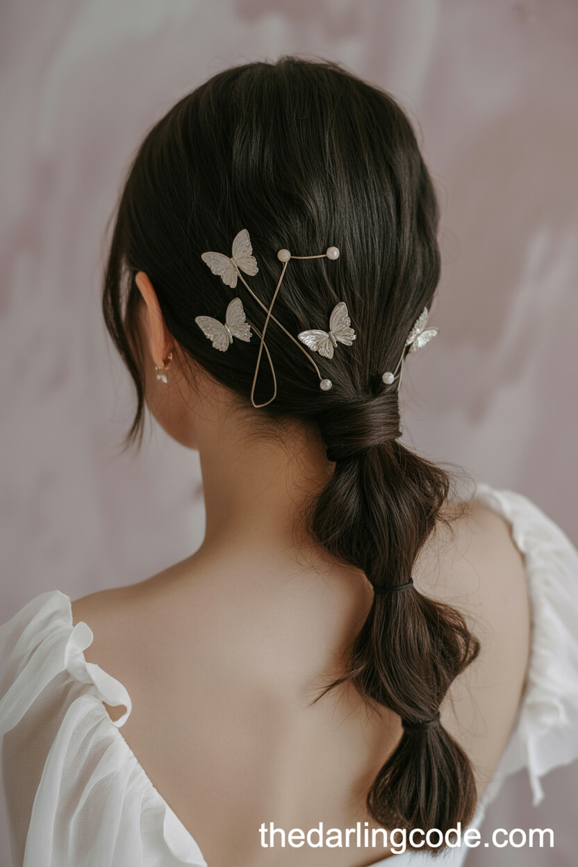 Loose Ponytail With Butterfly Hairpins