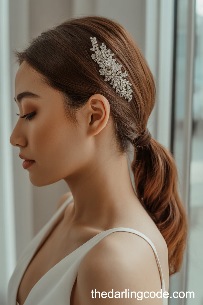 Sleek Straight Ponytail With Rhinestone Hair Accessory