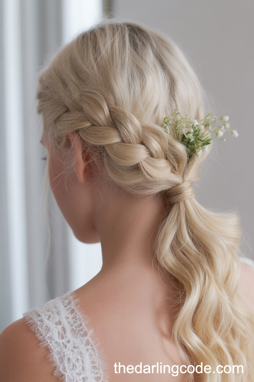 Braided Crown Ponytail With Fresh Flowers
